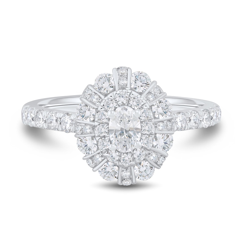 Main Image 3 of 0.95 CT. T.W. Oval Diamond Double Frame Engagement Ring in 14K White Gold