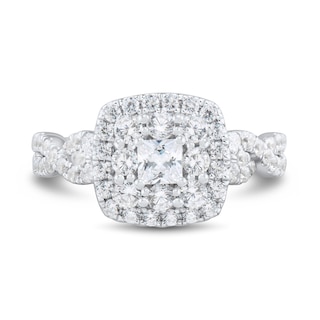 1.23 CT. T.W. Princess-Cut Diamond Double Frame Twist Shank Engagement Ring in 14K White Gold