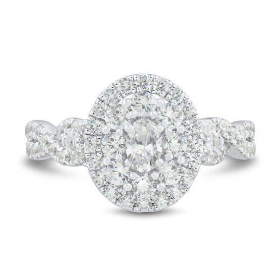 1.23 CT. T.W. Oval Diamond Double Frame Twist Shank Engagement Ring in 14K White Gold