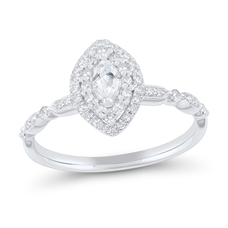 0.45 CT. T.W. Marquise Diamond Double Frame Art Deco Vintage-Style Engagement Ring in 14K White Gold