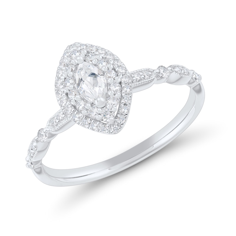 Main Image 2 of 0.45 CT. T.W. Marquise Diamond Double Frame Art Deco Vintage-Style Engagement Ring in 14K White Gold
