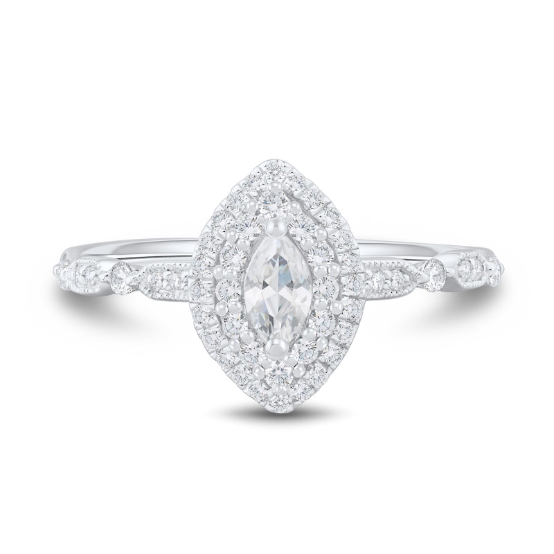 Main Image 3 of 0.45 CT. T.W. Marquise Diamond Double Frame Art Deco Vintage-Style Engagement Ring in 14K White Gold