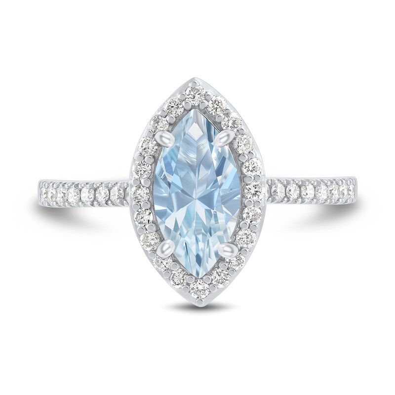 Main Image 3 of Marquise Aquamarine and 0.25 CT. T.W. Diamond Frame Engagement Ring in 14K White Gold
