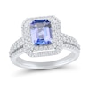 Thumbnail Image 1 of Emerald Tanzanite and 0.58 CT. T.W. Diamond Double Frame Triple Row Engagement Ring in 14K White Gold