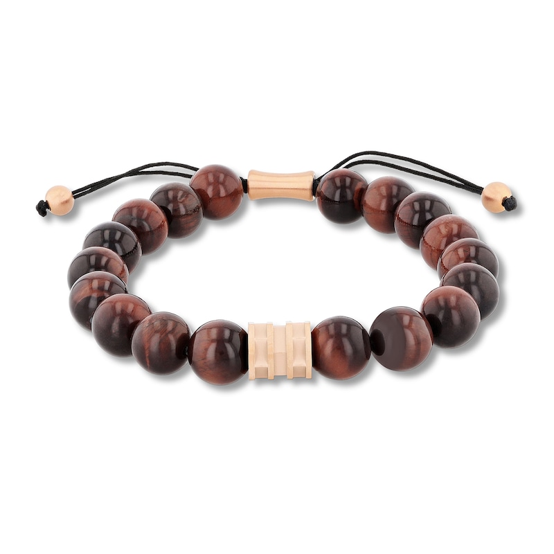 Tiger's Eye and Rose Ion-Plated Stainless Steel Beaded Bolo Bracelet - 8.5"|Peoples Jewellers