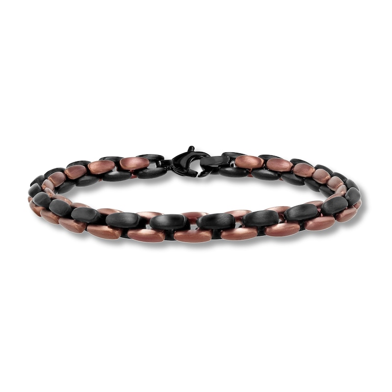 Black and Brown Ion-Plated Stainless Steel H-Link Bracelet - 9.0"|Peoples Jewellers