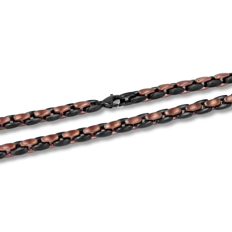 Main Image 2 of Black and Brown Ion-Plated Stainless Steel H-Link Necklace - 24.0"