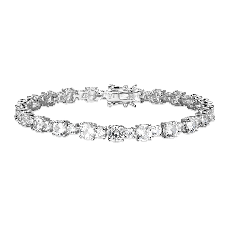 White Lab-Created Sapphire Alternating Bracelet in Sterling Silver - 7.25"