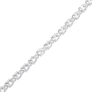 White Lab-Created Sapphire Alternating Bracelet in Sterling Silver - 7.25"
