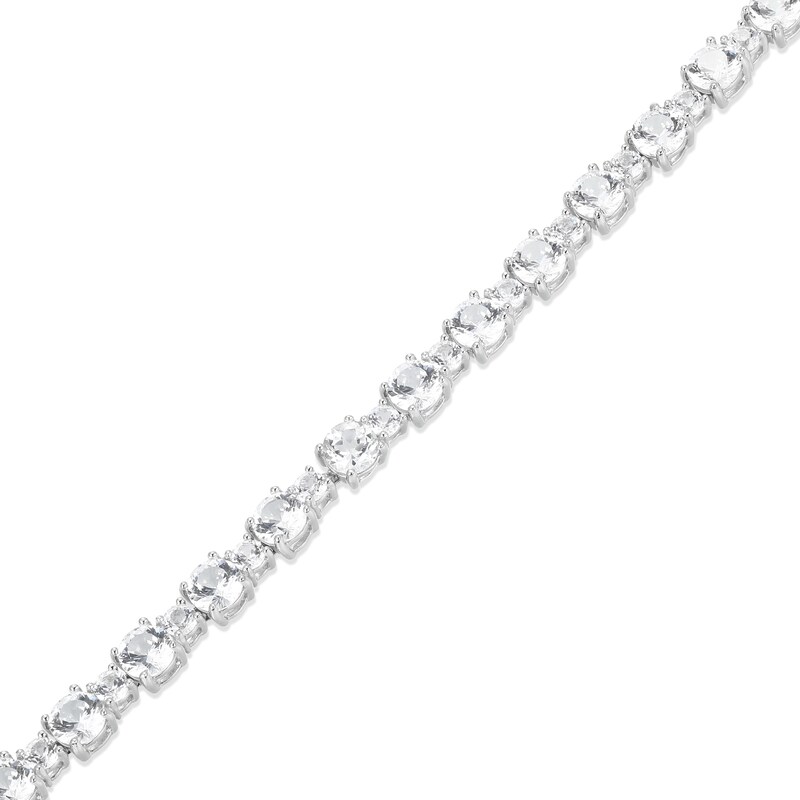 White Lab-Created Sapphire Alternating Bracelet in Sterling Silver - 7.25"