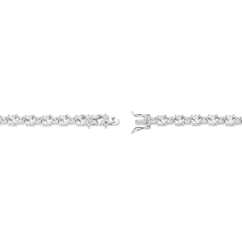 White Lab-Created Sapphire Alternating Bracelet in Sterling Silver - 7.25"