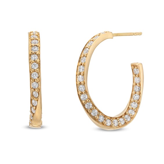 CT. T.W. Diamond Twist J-Hoop Earrings in 10K Gold