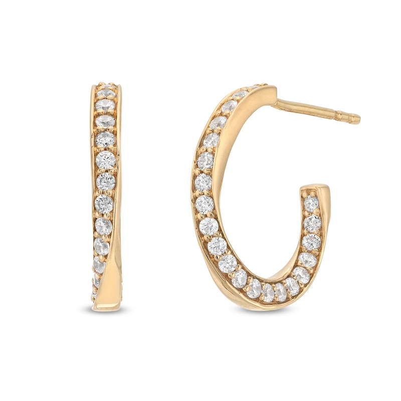 Main Image 1 of 0.50 CT. T.W. Diamond Twist J-Hoop Earrings in 10K Gold