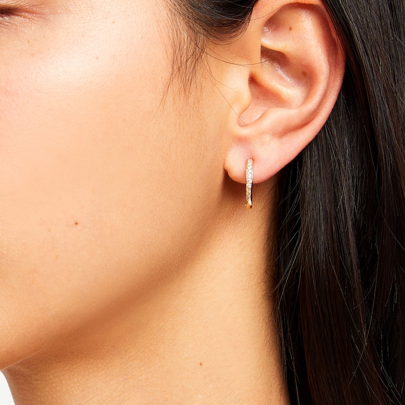 Main Image 2 of 0.50 CT. T.W. Diamond Twist J-Hoop Earrings in 10K Gold