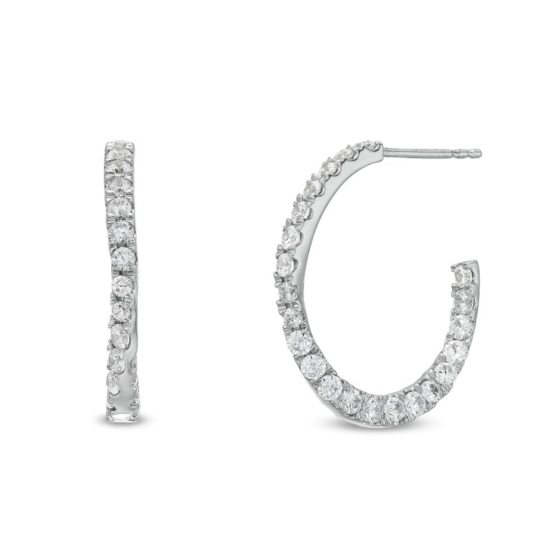 Main Image 1 of 1.50 CT. T.W. Diamond Twist J-Hoop Earrings in 10K White Gold