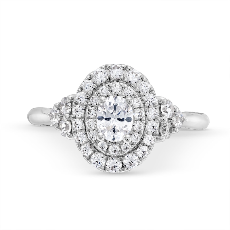 Monique Lhuillier Bliss 0.95 CT. T.W. Oval-Shaped Diamond Double Frame Engagement Ring in 18K White Gold (I/SI2)