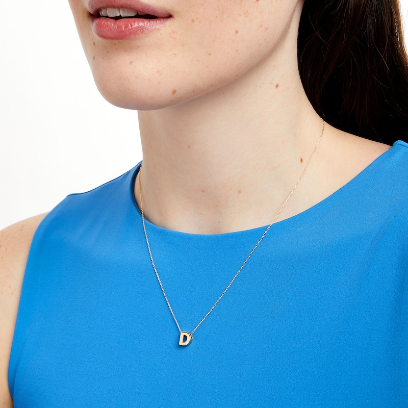 Main Image 2 of Uppercase Block "D" Initial Pendant in 10K Gold