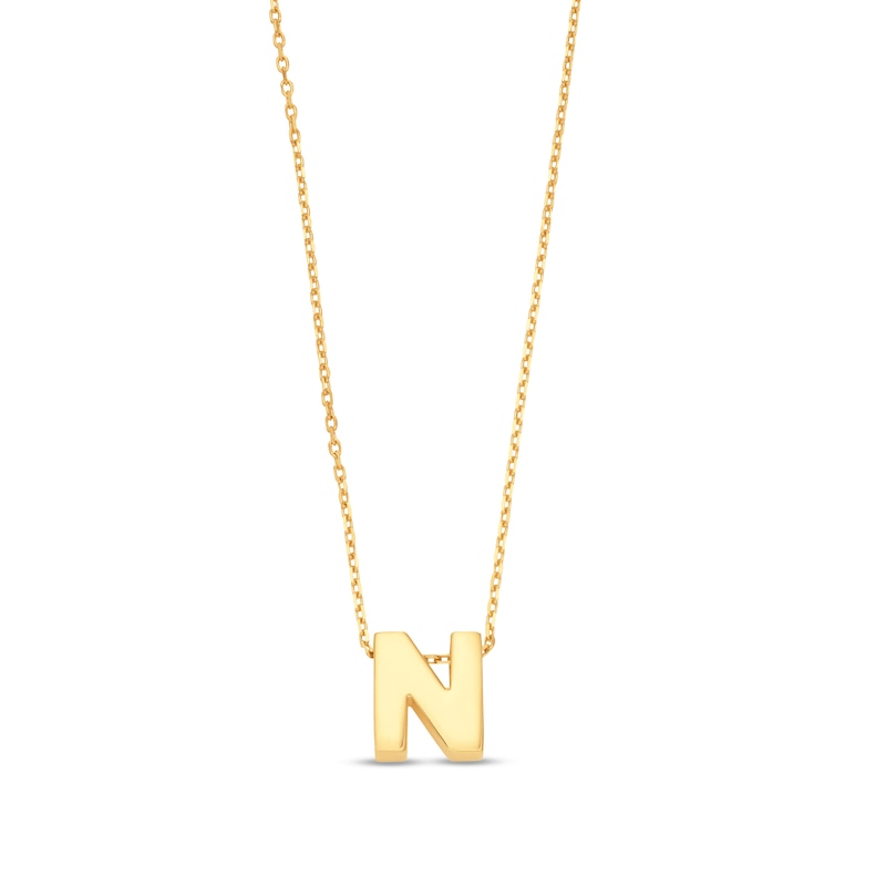 Uppercase Block "N" Initial Pendant in 10K Gold