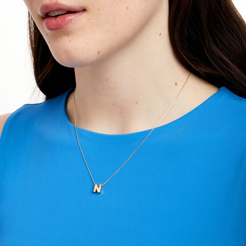 Main Image 2 of Uppercase Block "N" Initial Pendant in 10K Gold