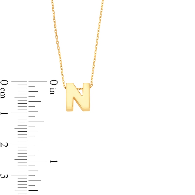 Uppercase Block "N" Initial Pendant in 10K Gold