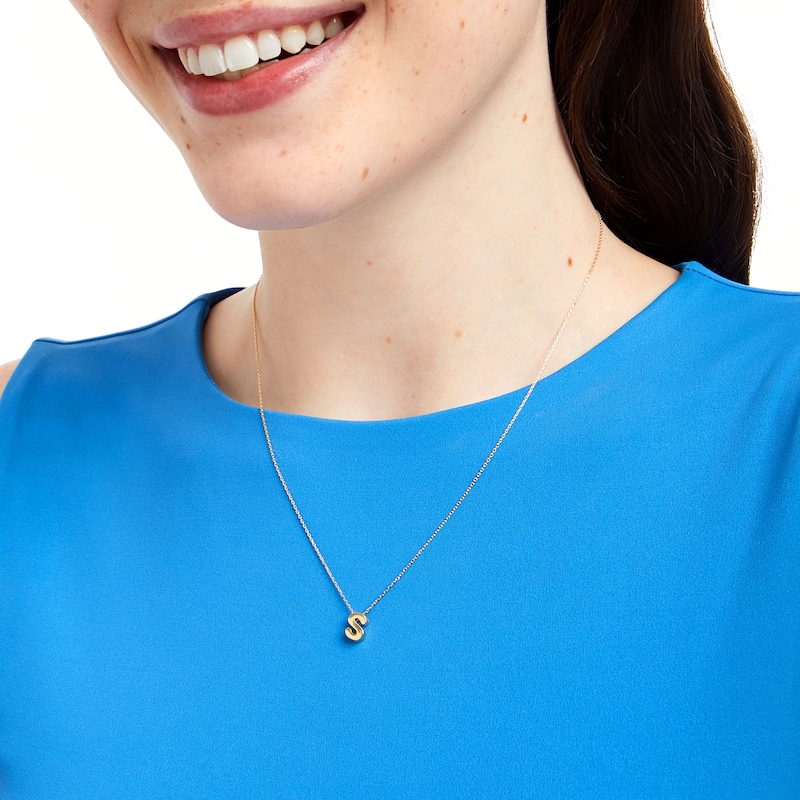 Main Image 2 of Uppercase Block "S" Initial Pendant in 10K Gold