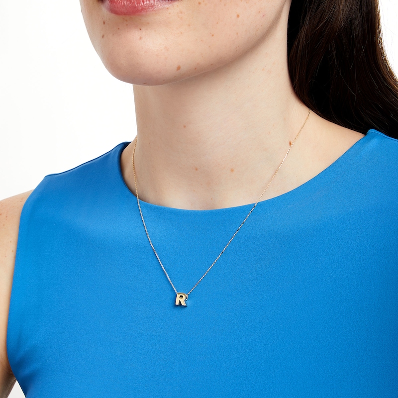Main Image 2 of Uppercase Block "R" Initial Pendant in 10K Gold