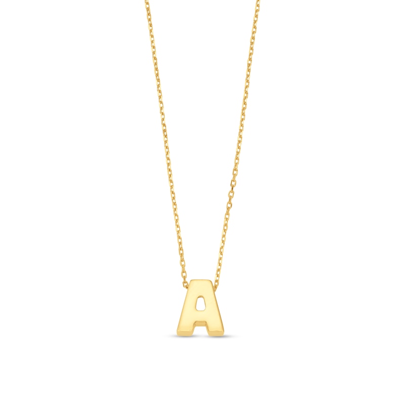Uppercase Block "A" Initial Pendant in 10K Gold