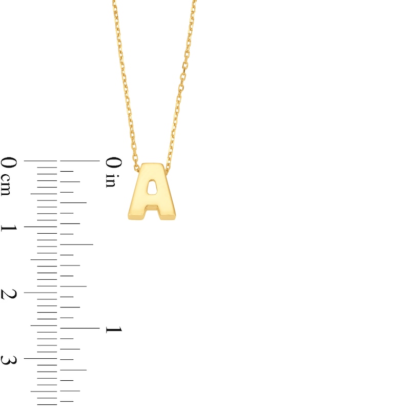 Uppercase Block "A" Initial Pendant in 10K Gold