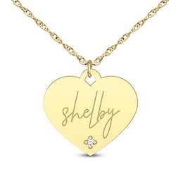 Diamond Accent Engravable Heart-Shaped Disc Pendant (1 Line)