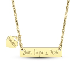 Engravable Bar Necklace with Heart-Shaped Charm (2 Lines)
