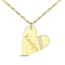 Diamond Accent Engravable Tilted Heart Pendant (1 Line)