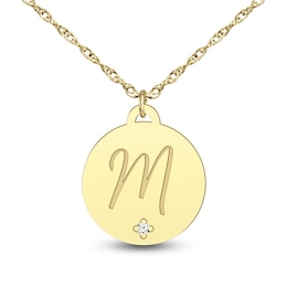 15.0mm Diamond Accent Engravable Initial Disc Pendant (1 Initial)
