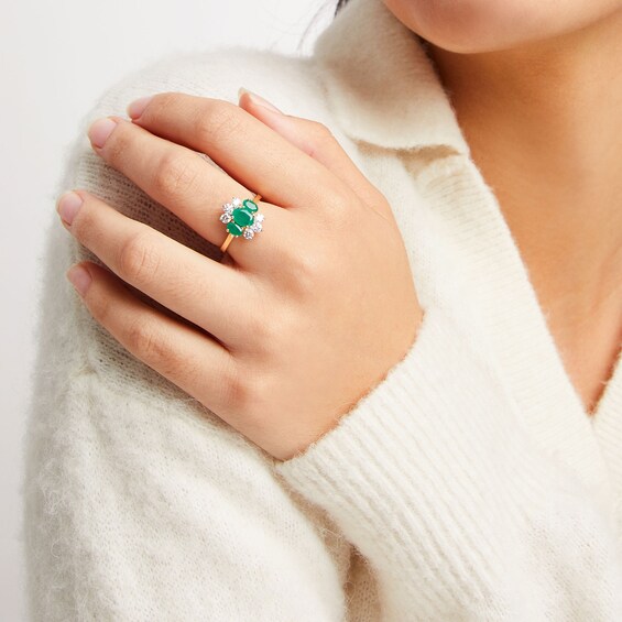 Oval Emerald and 0.50 CT. T.W. Certified Lab-Created Diamond Three-Stone Ring in 1OK Gold