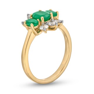 Oval Emerald and 0.50 CT. T.W. Certified Lab-Created Diamond Three-Stone Ring in 1OK Gold