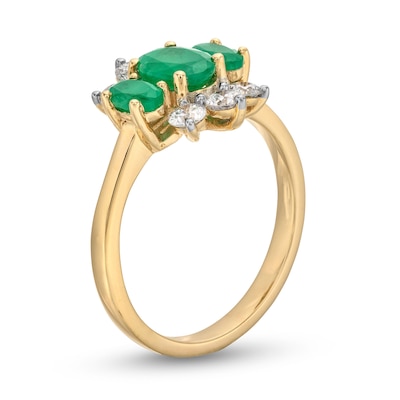 Oval Emerald and 0.50 CT. T.W. Certified Lab-Created Diamond Three-Stone Ring in 1OK Gold