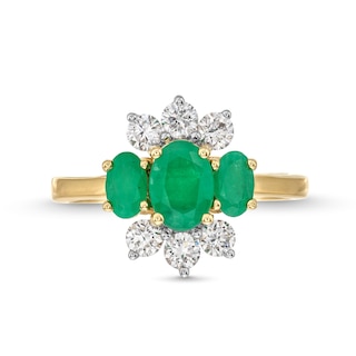 Oval Emerald and 0.50 CT. T.W. Certified Lab-Created Diamond Three-Stone Ring in 1OK Gold