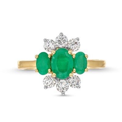 Oval Emerald and 0.50 CT. T.W. Certified Lab-Created Diamond Three-Stone Ring in 1OK Gold