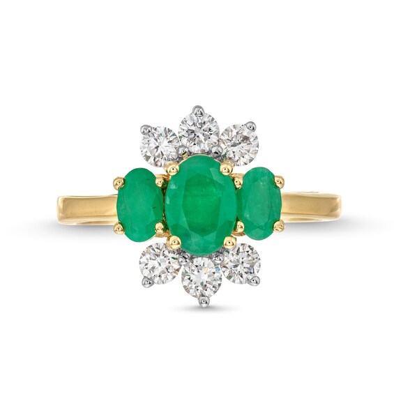 Oval Emerald and 0.50 CT. T.W. Certified Lab-Created Diamond Three-Stone Ring in 1OK Gold