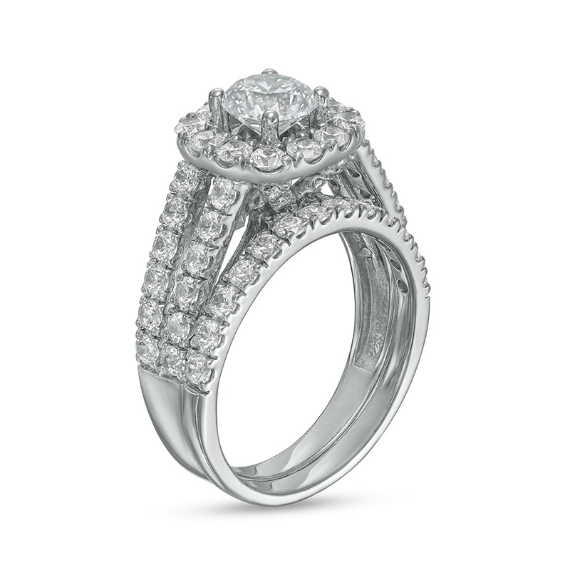 Previously Owned - 2.50 CT. T.W. Diamond Frame Split Shank Bridal Set in 14K White Gold (I/I2)