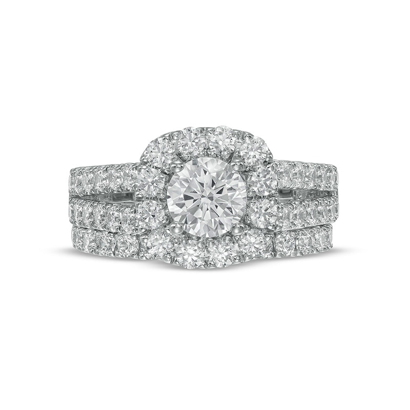 Previously Owned - 2.50 CT. T.W. Diamond Frame Split Shank Bridal Set in 14K White Gold (I/I2)