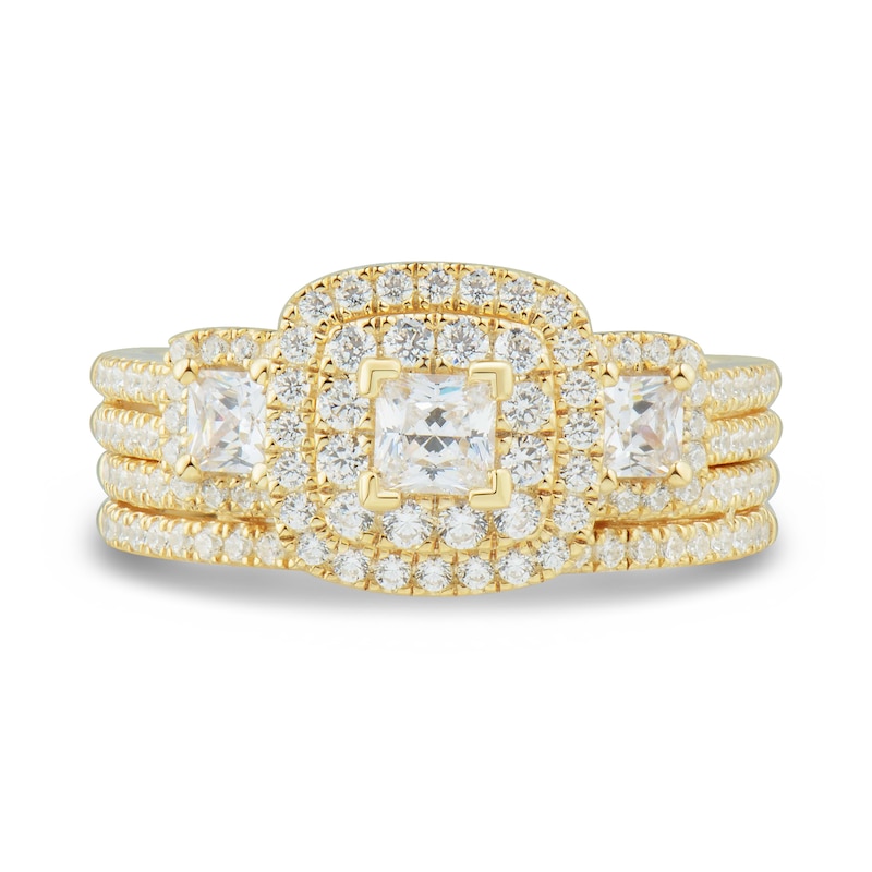 Main Image 3 of 1.45 CT. T.W. Princess-Cut Diamond Past Present Future® Double Cushion Frame Bridal Set in 14K Gold