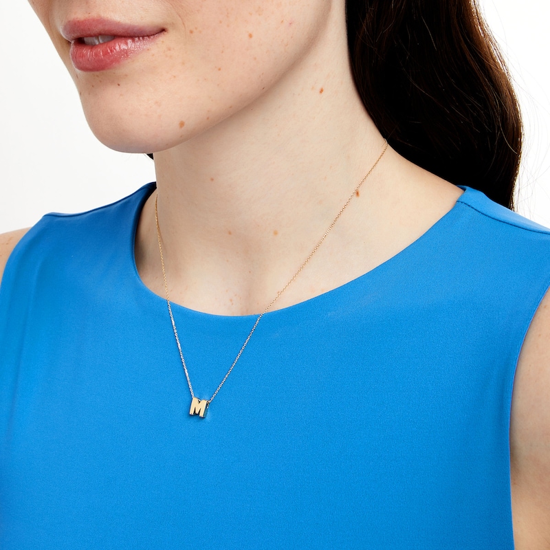 Main Image 2 of Uppercase Block "M" Initial Pendant in 10K Gold