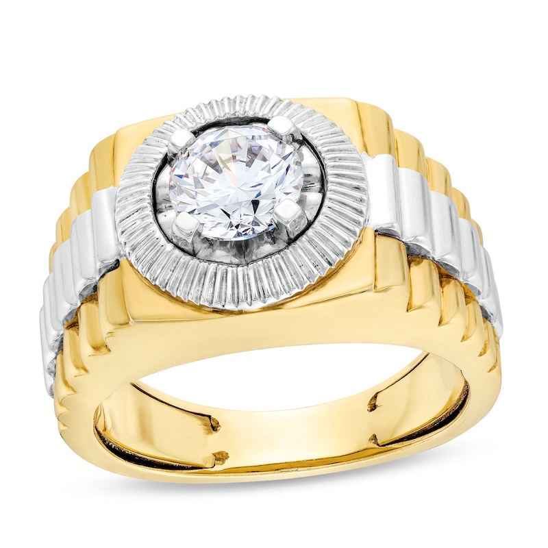 1.25 CT. Certified Lab-Created Diamond Solitaire Frame Square-Top Ribbed Shank Ring in 10K Two-Tone Gold (F/SI2)|Peoples Jewellers