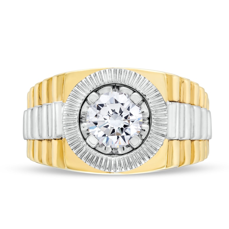 1.25 CT. Certified Lab-Created Diamond Solitaire Frame Square-Top Ribbed Shank Ring in 10K Two-Tone Gold (F/SI2)