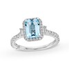 Thumbnail Image 0 of Monique Lhuillier Bliss Emerald-Cut Aquamarine and 0.45 CT. T.W. Frame Engagement Ring in 14K White Gold