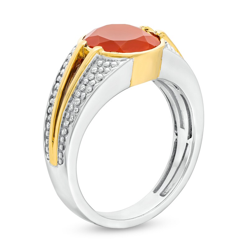 Bezel-Set Oval Red Agate Solitaire Split Shank Ring in Sterling Silver and 10K Gold|Peoples Jewellers