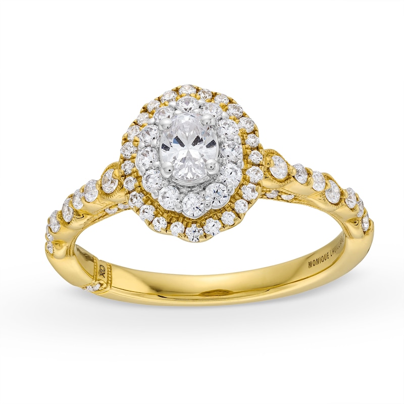 Monique Lhuillier Bliss 0.69 CT. T.W. Diamond Oval Double Frame Engagement Ring in 18K Gold