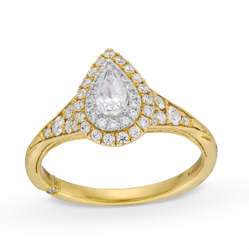 Main Image 1 of Monique Lhuillier Bliss 0.69 CT. T.W. Diamond Pear-Shaped Double Frame Engagement Ring in 18K Gold