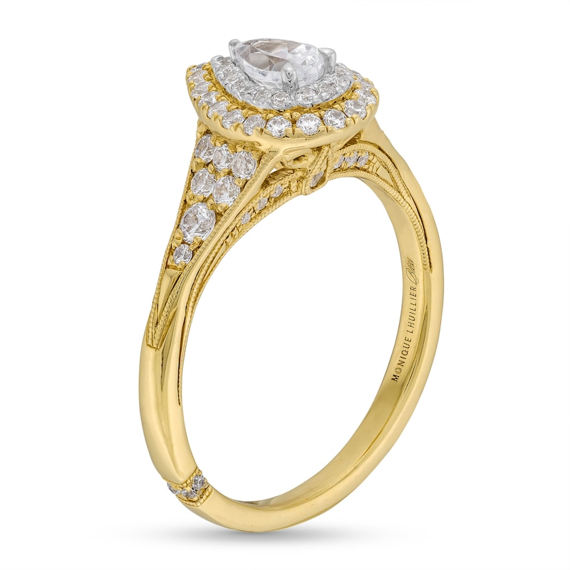 Main Image 3 of Monique Lhuillier Bliss 0.69 CT. T.W. Diamond Pear-Shaped Double Frame Engagement Ring in 18K Gold