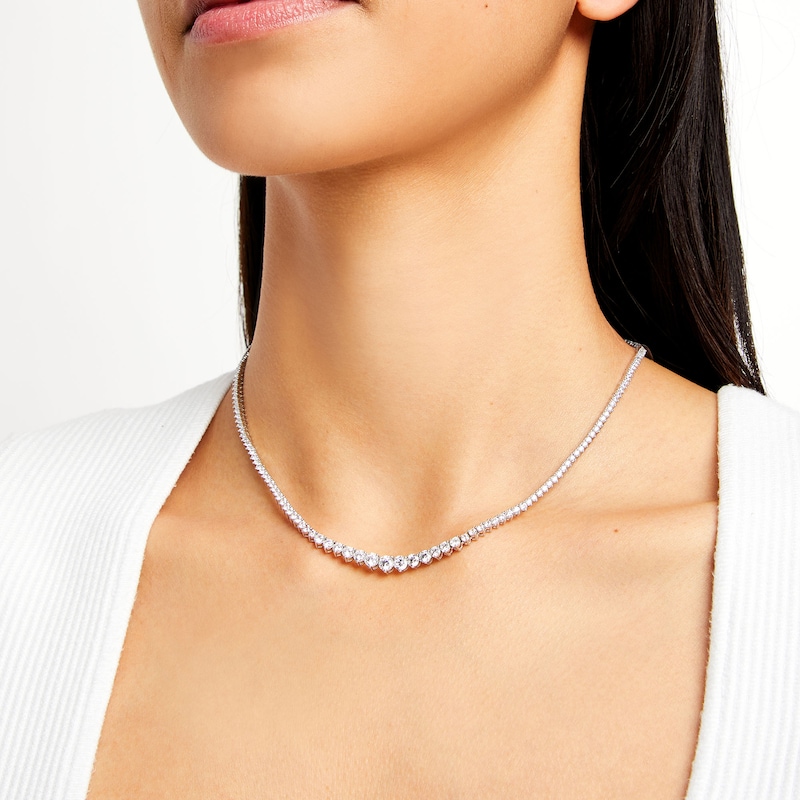 Main Image 2 of Italian Gold 7.00 CT. T.W. Certified Diamond Graduated Riviera Tennis Necklace in 18K White Gold (I/SI2) - 16"